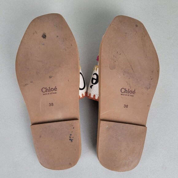 Chloe Woody Sandals Slides Flats Logo Multicolor Stitch Size 38 US size 8 - Picture 12 of 14